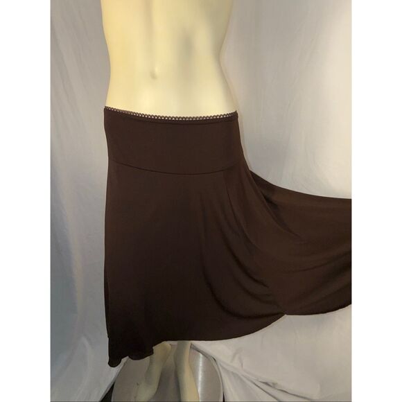 Vintage Y2K Wrapper Brown Swing Skirt Made in USA Stretchy Flowy A-Line Minimali - Picture 4 of 13